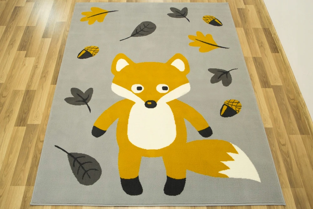 Vanhoutte DYWAN DZIECIĘCY PILKA MUSTARDOWY LISEK LEŚNY LIŚCIE LUNA KIDS 140x200 cm