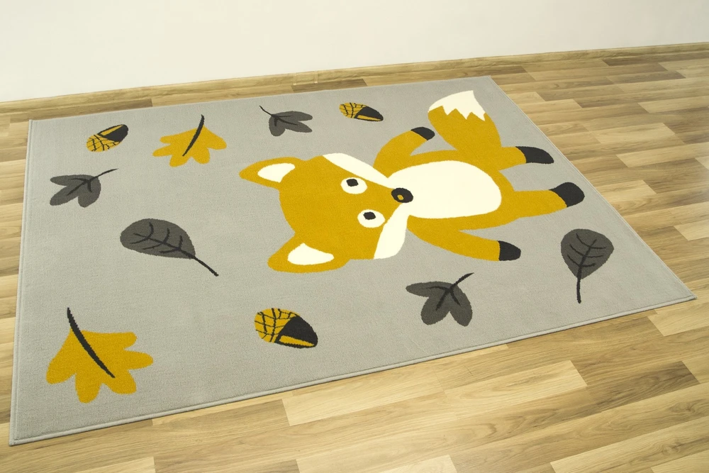 Vanhoutte DYWAN DZIECIĘCY PILKA MUSTARDOWY LISEK LEŚNY LIŚCIE LUNA KIDS 100x150 cm