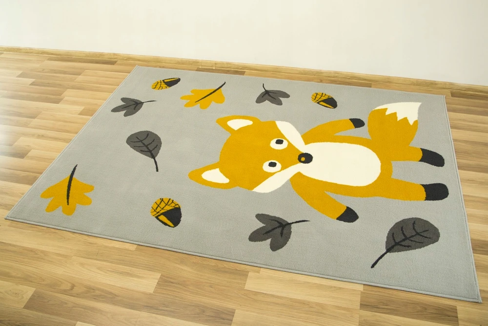 Vanhoutte DYWAN DZIECIĘCY PILKA MUSTARDOWY LISEK LEŚNY LIŚCIE LUNA KIDS 100x150 cm