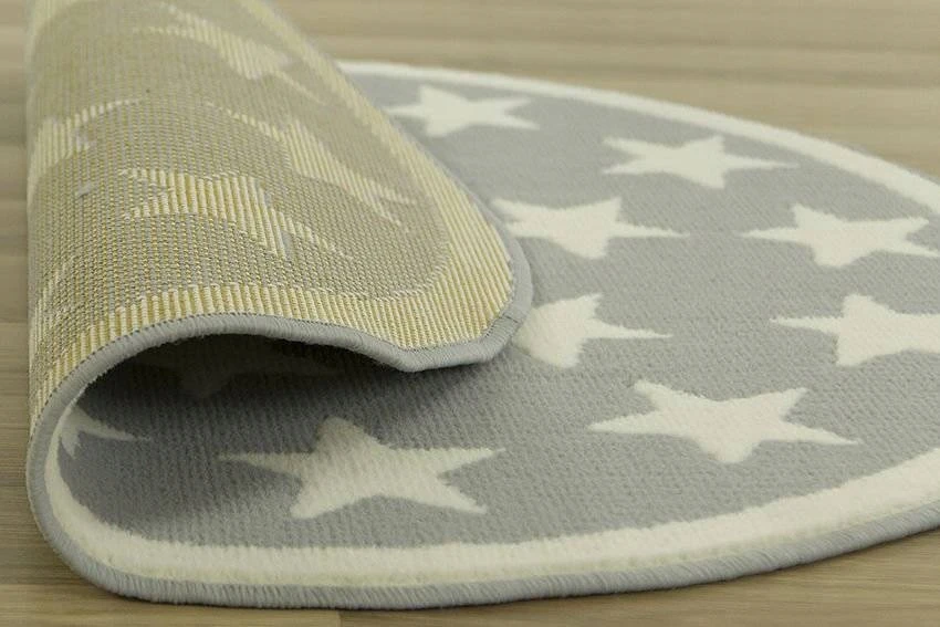 Vanhoutte DYWAN OKRĄGŁY PILKA KREMOWY GWIAZDY DLA DZIECI MIĘKKI LUNA KIDS śr. 80 cm