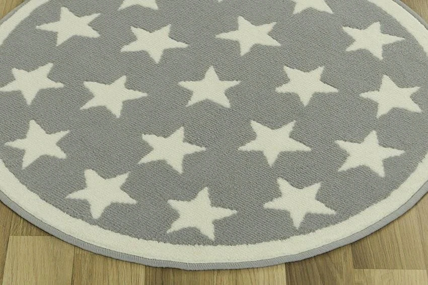 Vanhoutte DYWAN OKRĄGŁY PILKA KREMOWY GWIAZDY DLA DZIECI MIĘKKI LUNA KIDS śr. 80 cm