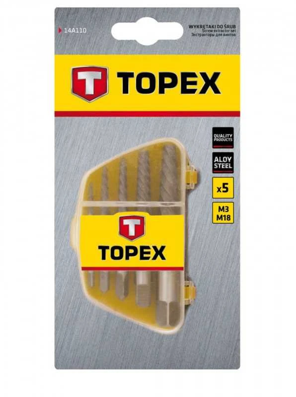 Varžtų išsukiklių rinkinys TOPEX 14A110 (5 vnt., 3,3-19 mm)
