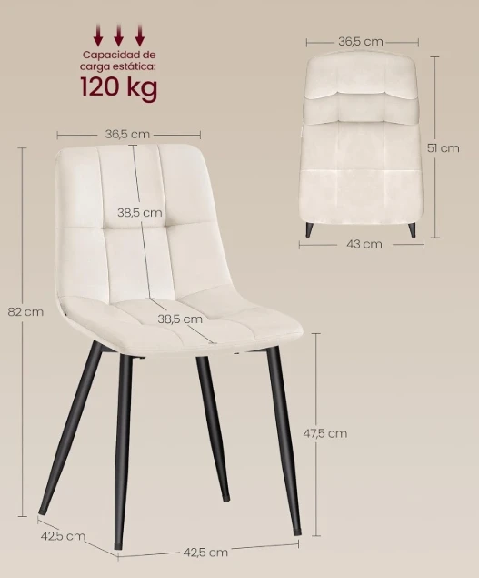 VASAGLE MINŠTU VELIURU VALGOMO KĖDĖS, 4 VNT. BEIGE