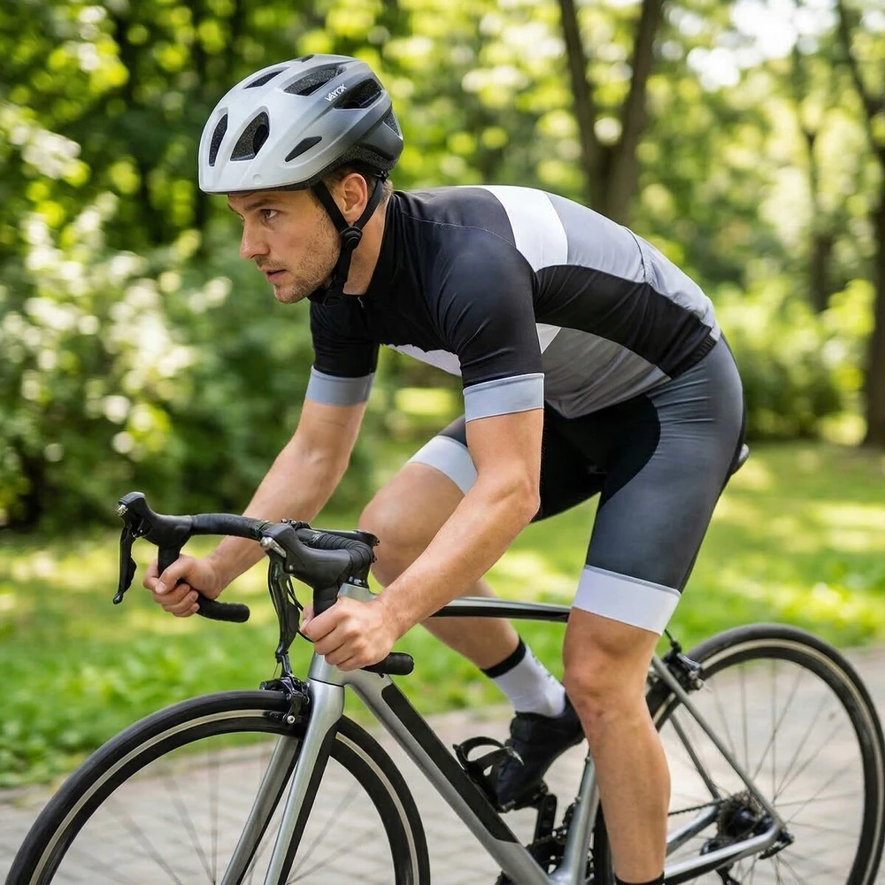 VAYOX Active VA0424WBM baltas ir juodas MTB dviračio šalmas su šviesa (M dydis)