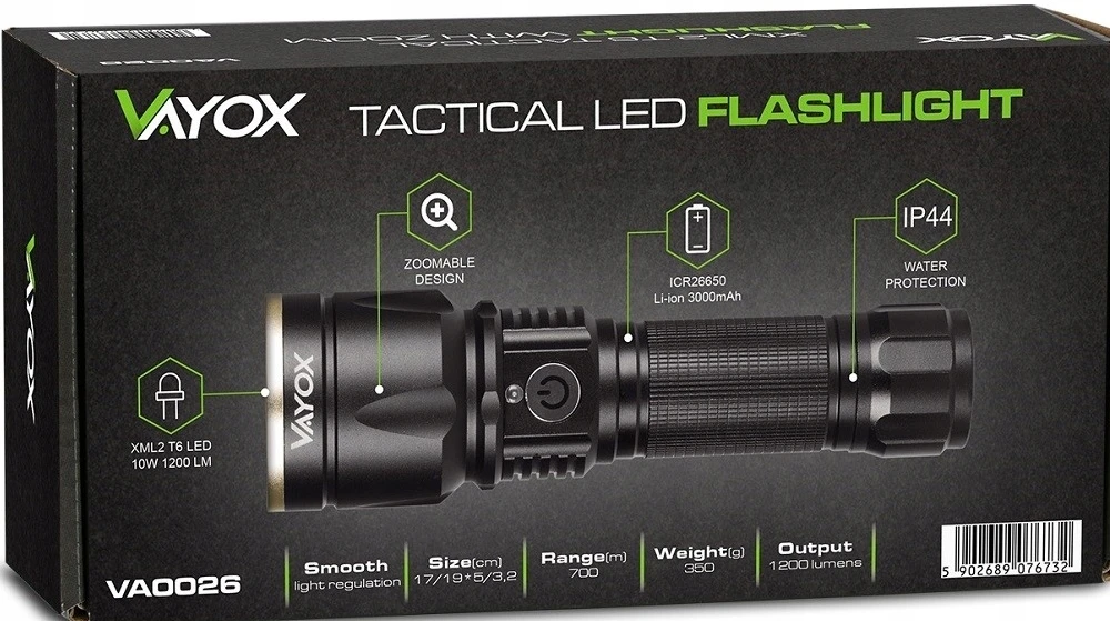 Vayox GALINGAS ĮKRAUJAMAS USB ZOOM TAKTINIS LED BLYKŠČIAS