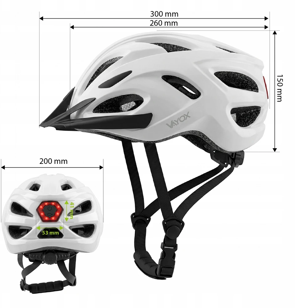 Vayox Speed dviračio šalmas su Led ir skydeliu, baltas, 55-58 cm