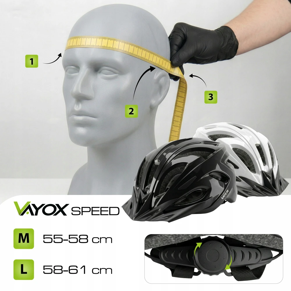 Vayox Speed dviračio šalmas su Led ir skydeliu, baltas, 55-58 cm