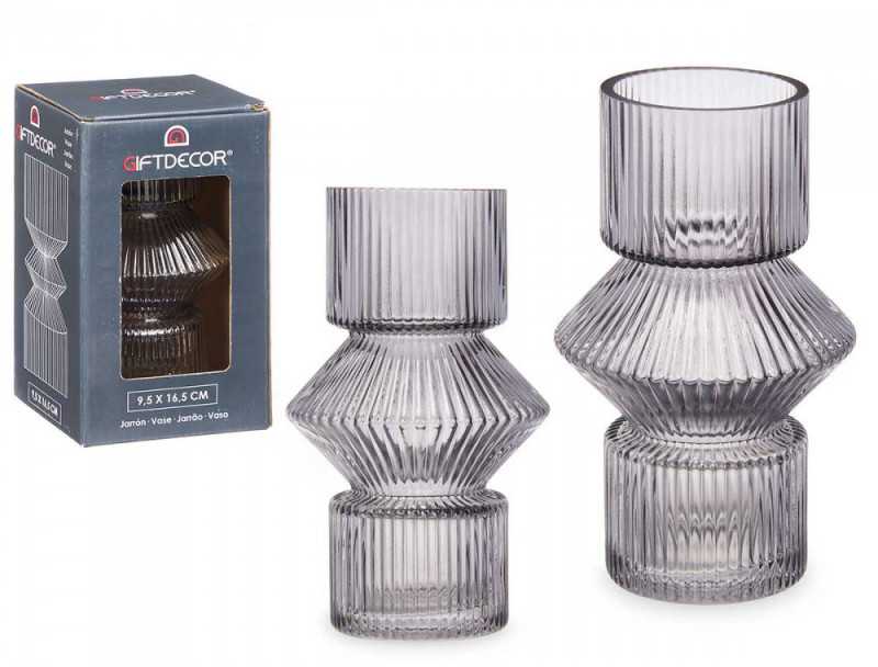 Gift Decor Vaza stiklinė 10,5x10,5x17,5 cm pilkos spalvos Giftdecor 93722