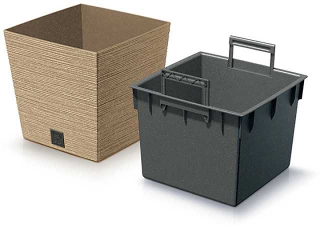 Prosperplast Vazonas FURU SQUARE LOW ECO WOOD su įdėklu 19/14 L 295x295x290 mm natūrali sp. P
