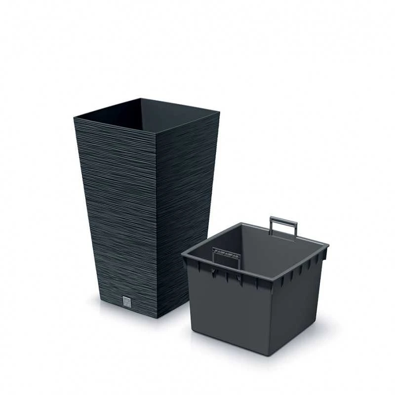 Prosperplast Vazonas FURU SQUARE LOW su įdėklu 11,4/5 L 200x200x380 mm antracito sp. Prosperp