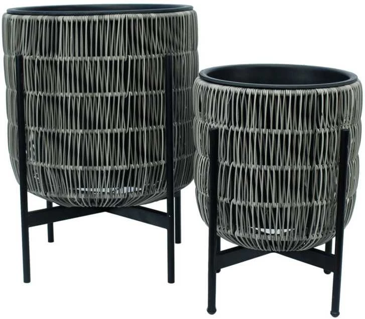 Home4You Vazonas WICKER su stovu 38x38xH49cm, šviesiai pilkas