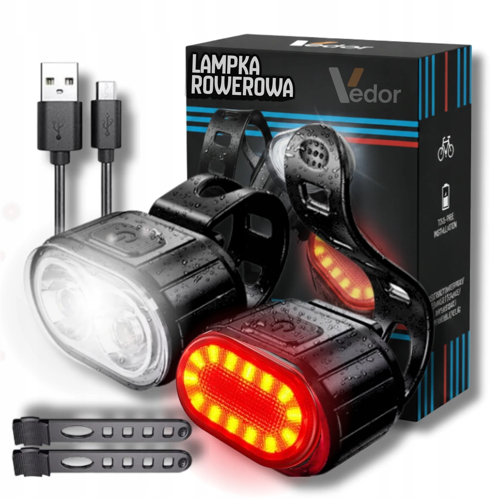 Vedor Dviračio žibintas priekyje ir gale įkraunamas USB LED apšvietimo rinkinys