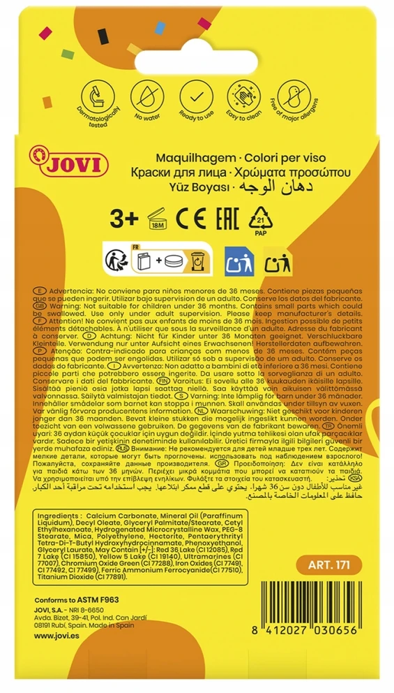 Veido dažai 6 spalvos Jovi
