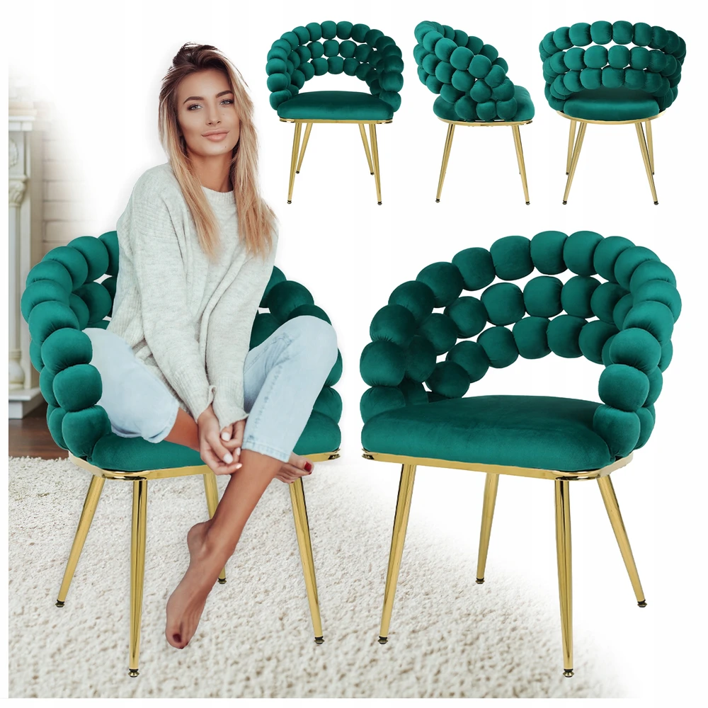 Velaco BUBBLE VELVET FOTOTELIS, ATRIA Žalias, Auksinės kojos