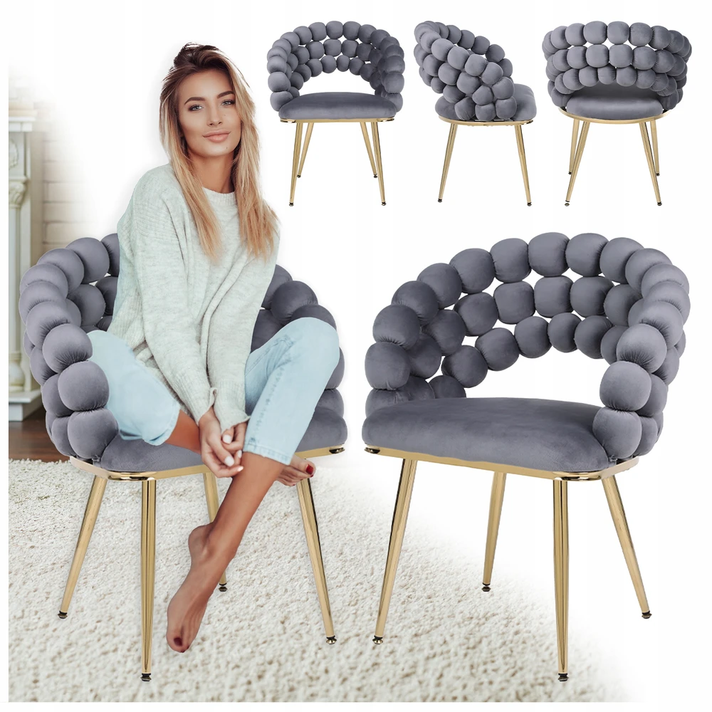 Velaco BUBBLE VELVET FOTOTELIS, MINŠTI ATRIA, TAMSIAI PILKA, AUKSINĖS KOJOS