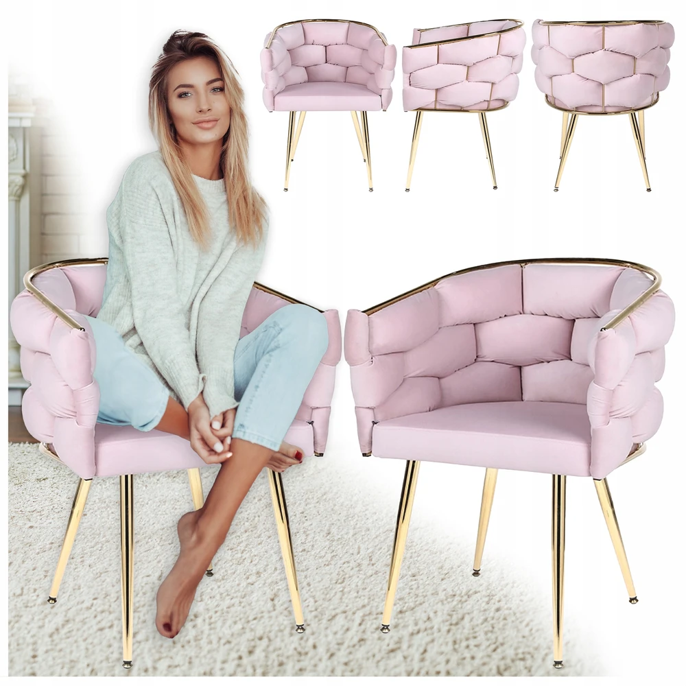 Velaco Velvet Glamour fotelis Borneo pudrinės rožės, auksinės kojos