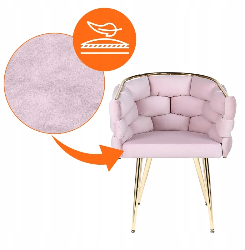 Velaco Velvet Glamour fotelis Borneo pudrinės rožės, auksinės kojos