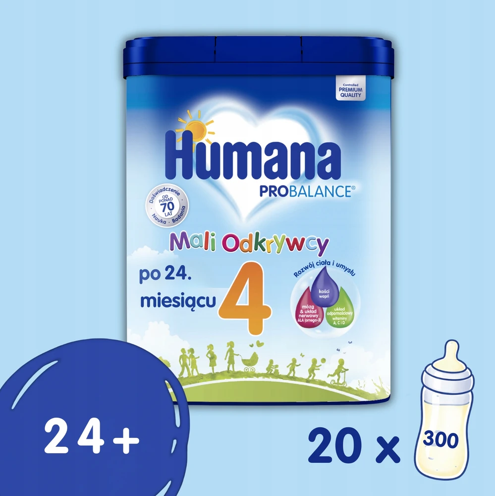 Vėlesni pieno milteliai po 24 mėnesių Humana 4 Mali Odkrywcy 20 porcijų