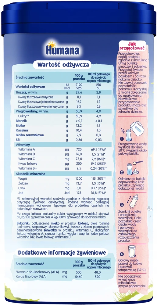 Vėlesni pieno milteliai po 24 mėnesių Humana 4 Mali Odkrywcy 20 porcijų
