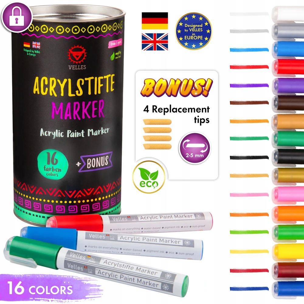 Velles MARKERY AKRYLOWE PISAKI do KAMIENIA 0,7mm Cienkie Flamastry Mazaki Długopis