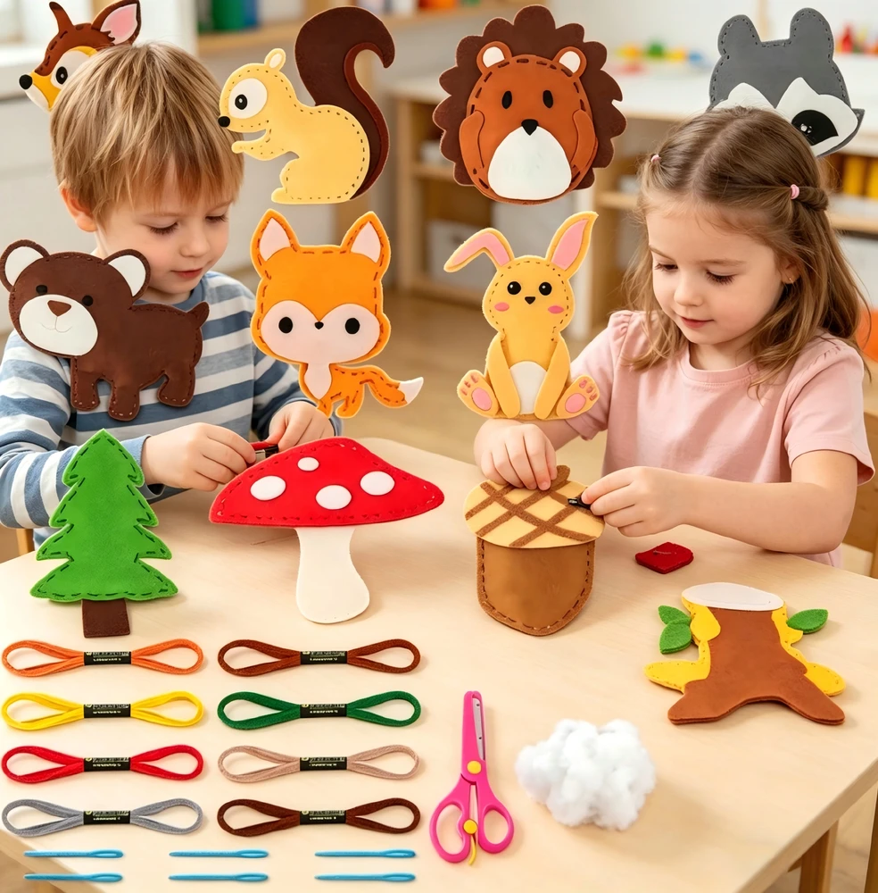 Veltinio siuvimo rinkinys - Gyvūnai miške DIY 12 vnt, dovanos vaikams
