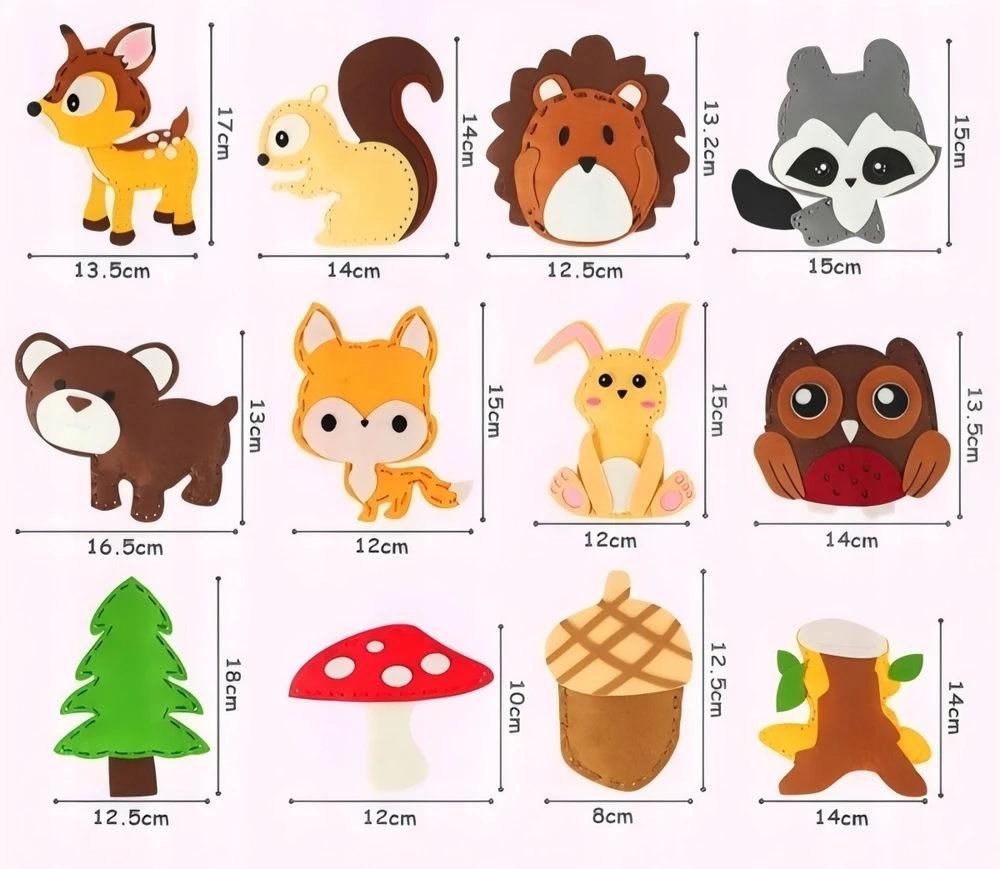 Veltinio siuvimo rinkinys - Gyvūnai miške DIY 12 vnt, dovanos vaikams