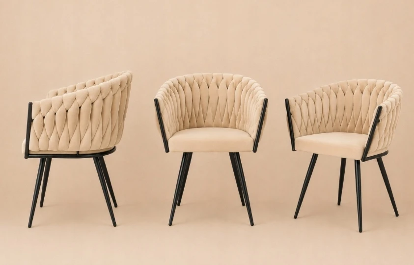 VELVET TRECCIA FOTOŠĖ KĖDĖ, Smėlio spalvos, SMEGENYS, JUODOS KOJOS