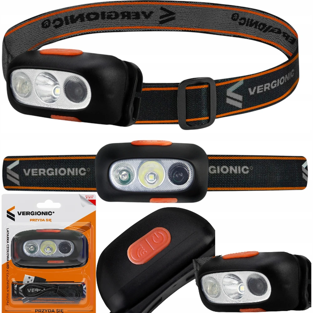 VERGIONIC LED priekinis žibintas su USB judesio jutikliu, atsparus vandeniui