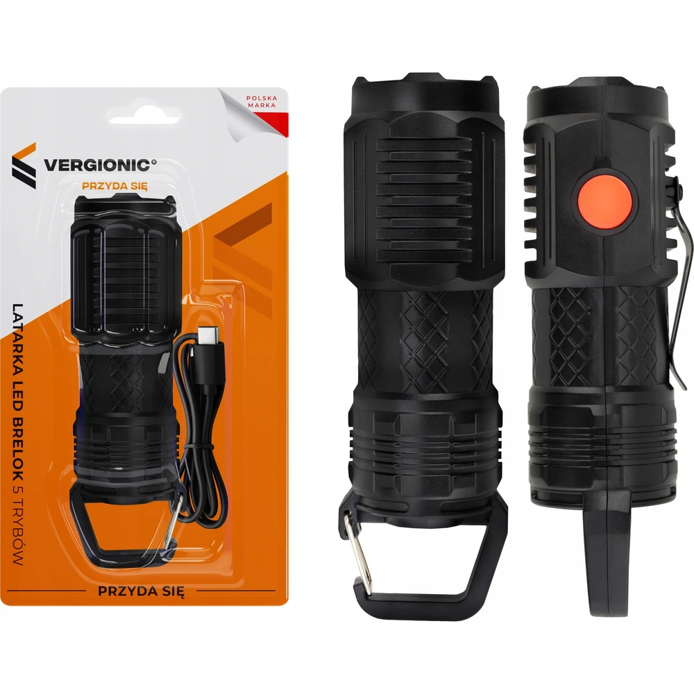 Vergionic LED raktų pakabuko žibintuvėlis 150 lm, USB-C, 5 režimai, SOS
