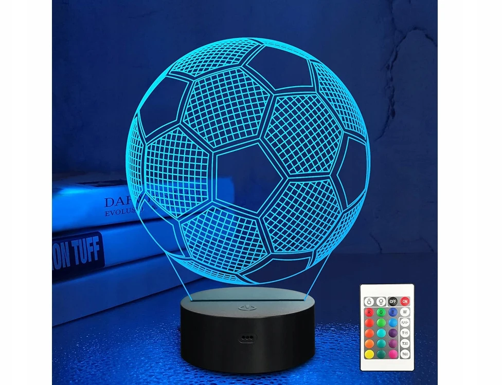 Verk Group Naktinė lempa su 3D futbolo kamuoliu, 16 spalvų, nuotolinis valdymas