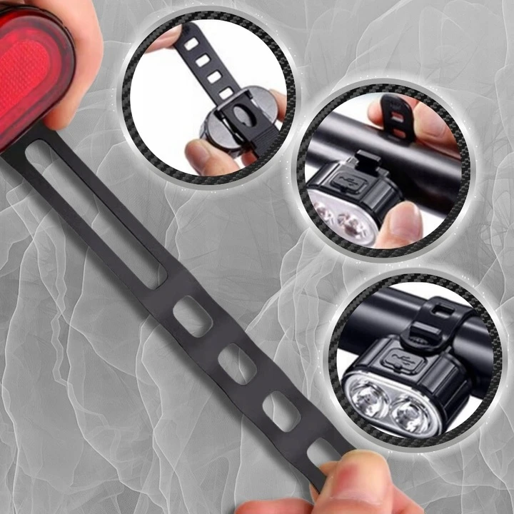 Verk Group Dviračio LED žibintai priekiniai ir galiniai USB įkraunami