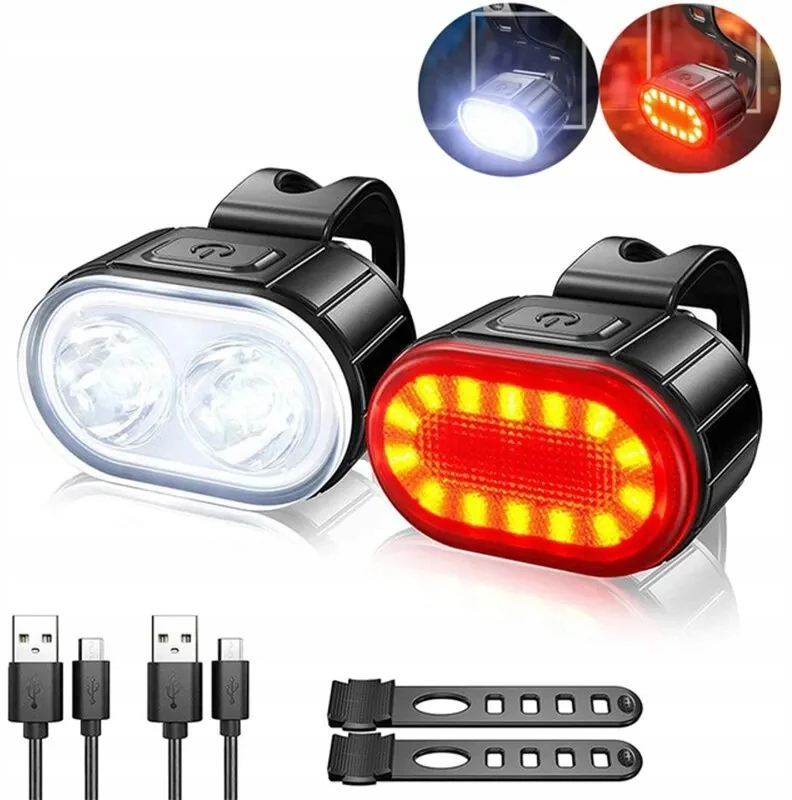 Verk Group Dviračio LED žibintai priekiniai ir galiniai USB įkraunami