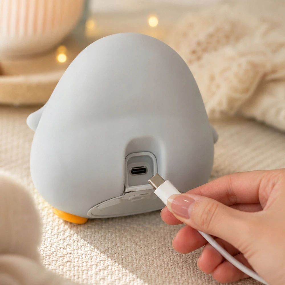 Verk Group Lampka nocna pingwin led vaikams minkšta dotykowa silikonowa usb-c timer