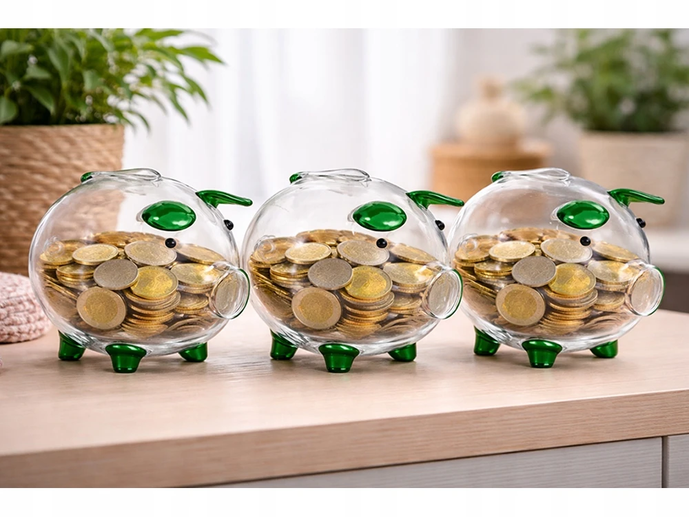Verk Group ŚWINKA SKARBONKA SZKLANA MAŁA NA PIENIĄDZE MONETY BANKNOTY NA PREZENT