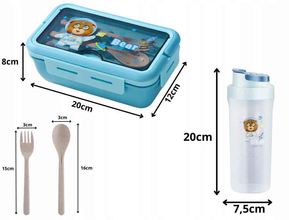 Verk Group Pietų dėžutė su buteliuku ir stalo įrankiais, 1100 ml, mėlyna
