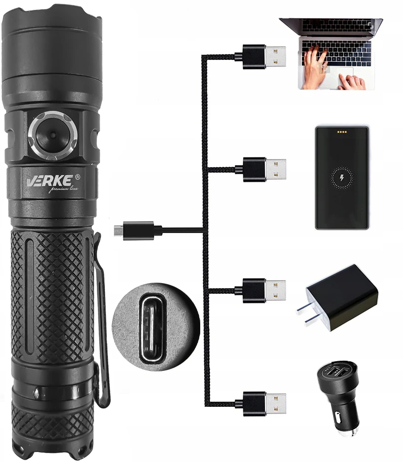 Verke Galinga Led taktinė žibintuvėlis su Usb įkrovimu
