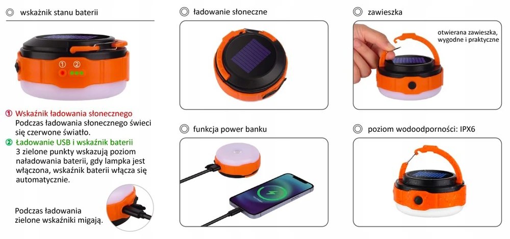 Verke Led darbo ir kempingo lempa su powerbank ir saulės įkrovimu
