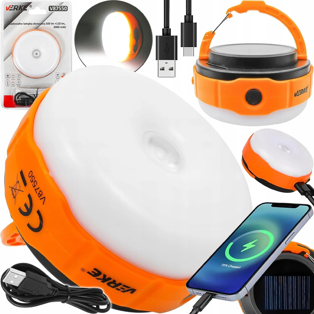 Verke Led darbo ir kempingo lempa su powerbank ir saulės įkrovimu