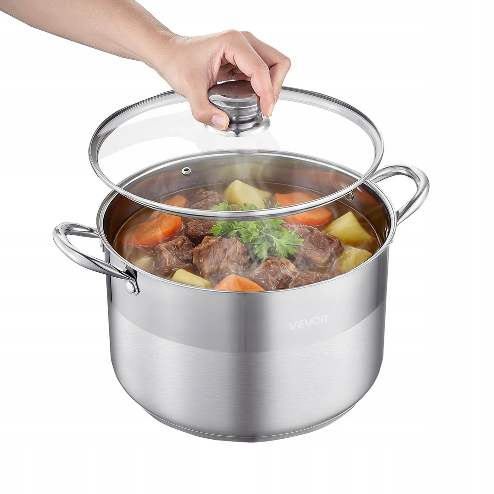 VEVOR Nerūdijančio plieno puodas su stiklo dangčiu, 11,4 l