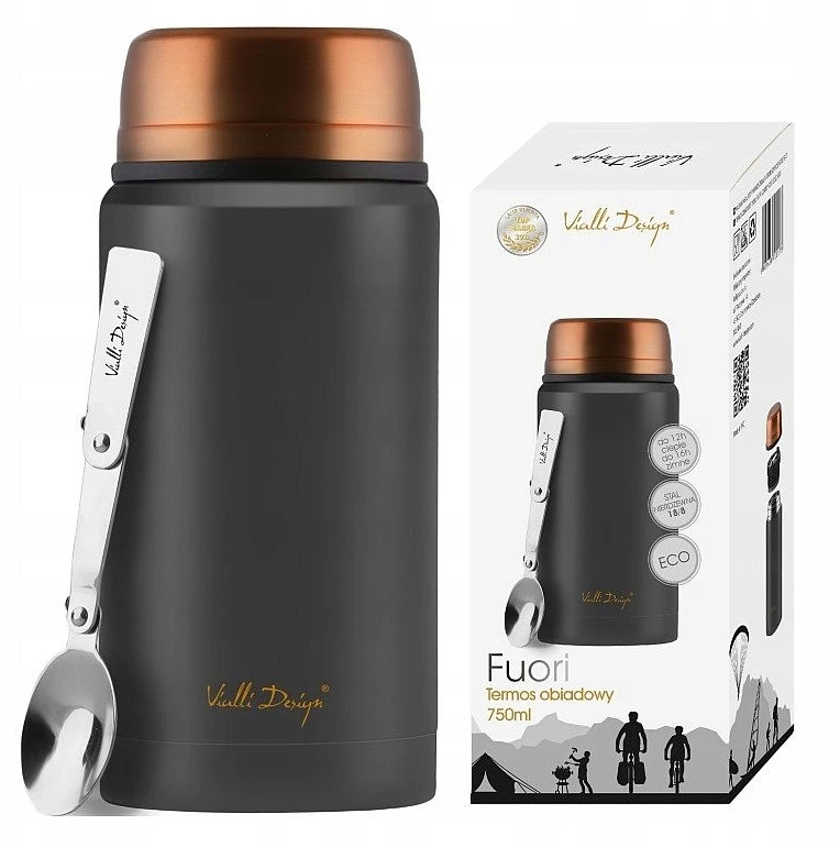 Vialli Design pietų termosas Fuori, 750 ml, juodas/auksinis