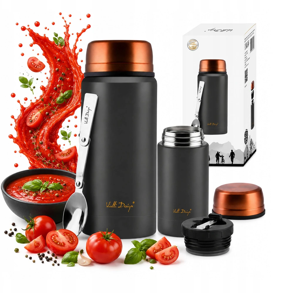 Vialli Design pietų termosas Fuori, 750 ml, juodas/auksinis
