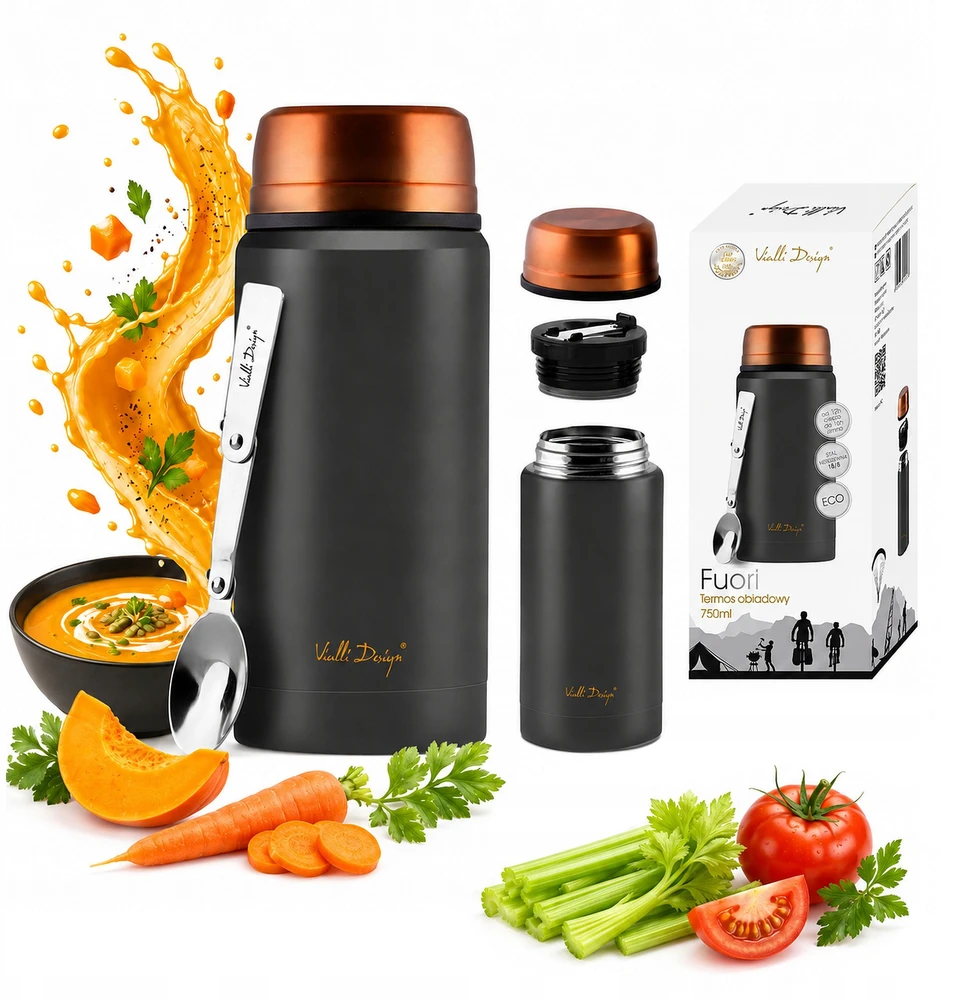Vialli Design pietų termosas Fuori, 750 ml, juodas/auksinis