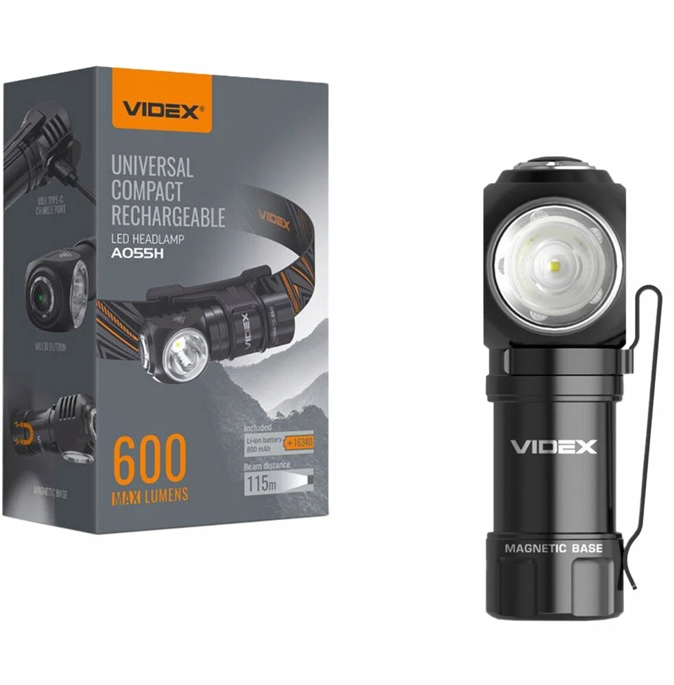 Videx Įkraunamas 2-in-1 LED žibintuvėlis 10W IP68 - šaltai balta (5700K) - 600Lm