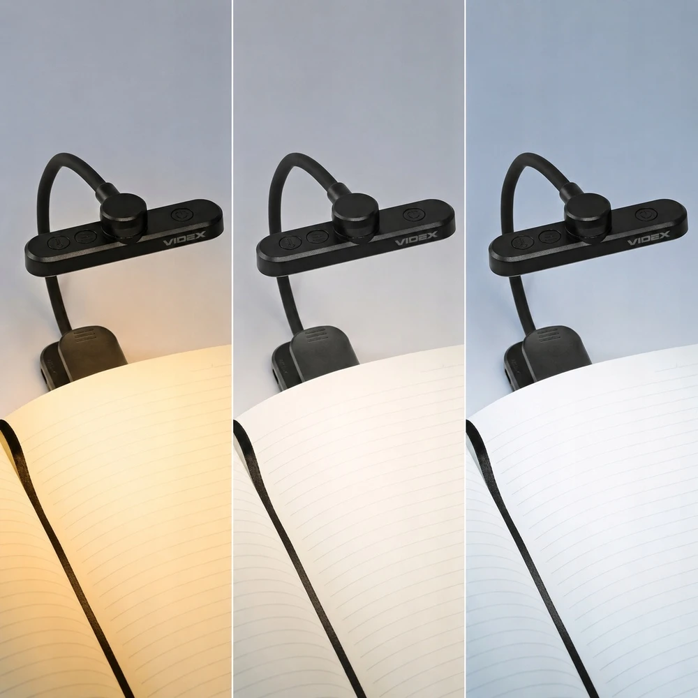 Videx Lampka LED Do Czytania Książek Z Klipsem Przypinana 3 Barwy Nocna Biurkowa