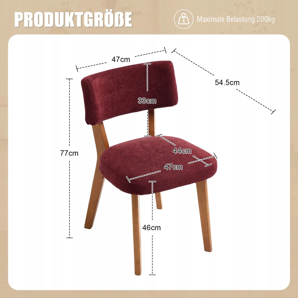 Vidurio amžiaus valgomojo kėdė, rinkinys iš 2, bordo spalvos medienos