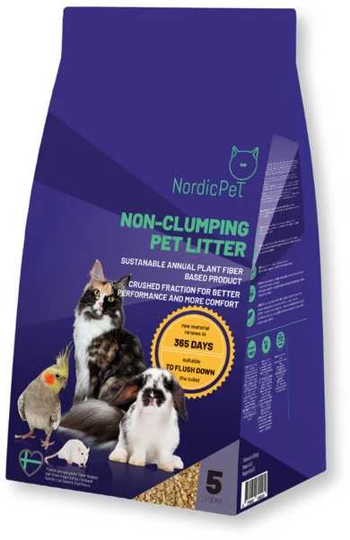Vienmečių augalų pluošto kraikas naminiams gyvūnėliams Nordicpet, 5 L