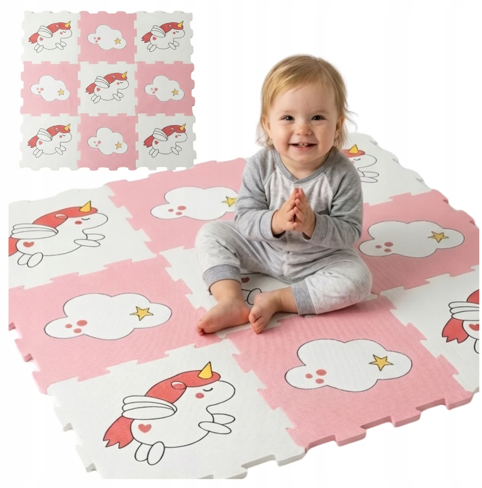 Anek Smily Play VIENRAGIS PUOTŲ KILIMAS Happy Kiddo lavinamoji dėlionė 90x90 cm 9 vnt.