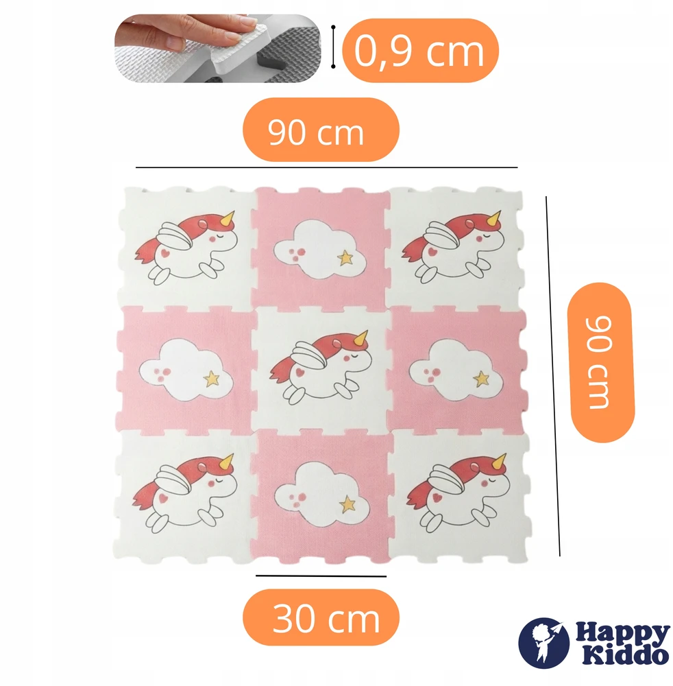 Anek Smily Play VIENRAGIS PUOTŲ KILIMAS Happy Kiddo lavinamoji dėlionė 90x90 cm 9 vnt.