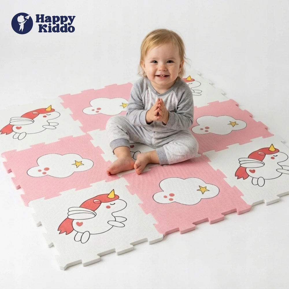 Anek Smily Play VIENRAGIS PUOTŲ KILIMAS Happy Kiddo lavinamoji dėlionė 90x90 cm 9 vnt.