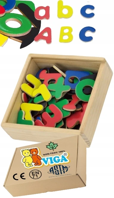 Viga LITERKI MAGNESY drewniane litery su magnesem do nauki czytania na lodówkę